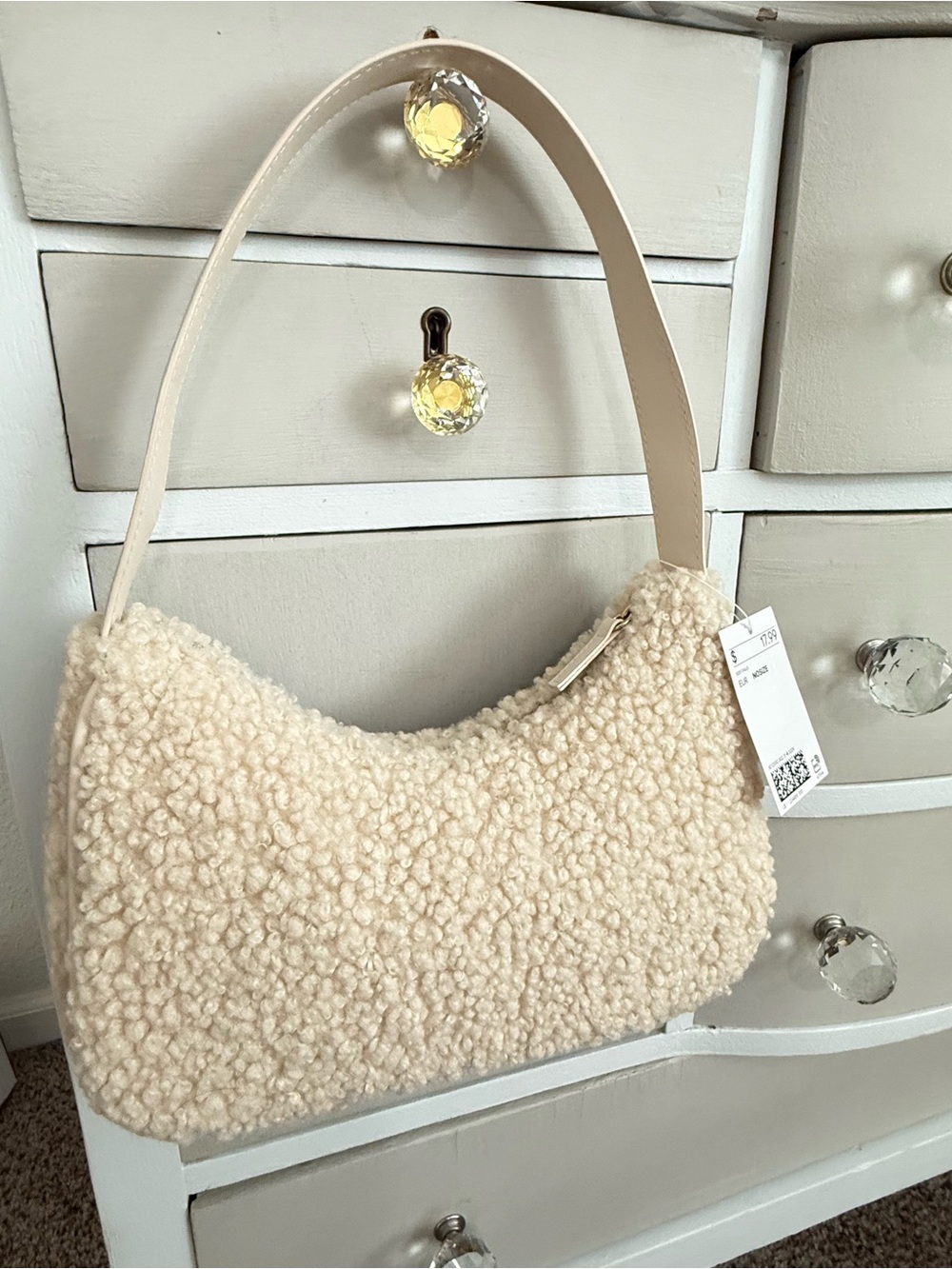 H&M Cream Teddy Fur Fluffy Shoulder Bag Baguette